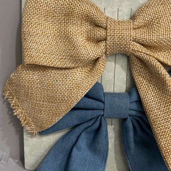 Sunday state denim & faux straw set of 2 hair bows, New w/ tags, Great for Fall - Picture 4 of 6